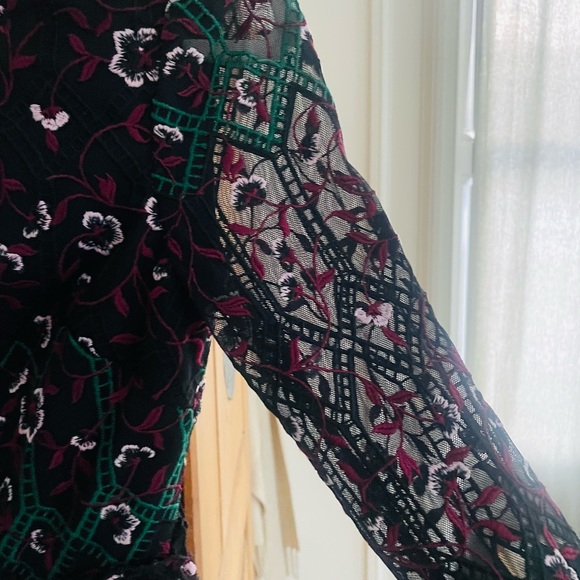 MONIQUE LHUlLLER | Vine Embroidered Velvet Bow Trim Dress - Picture 3 of 7